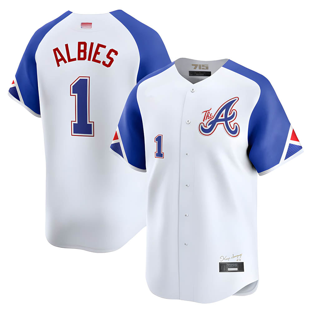 Crovyle A.Braves #1 Ozzie Albies Player Blue City Connect Stitched Jerseys