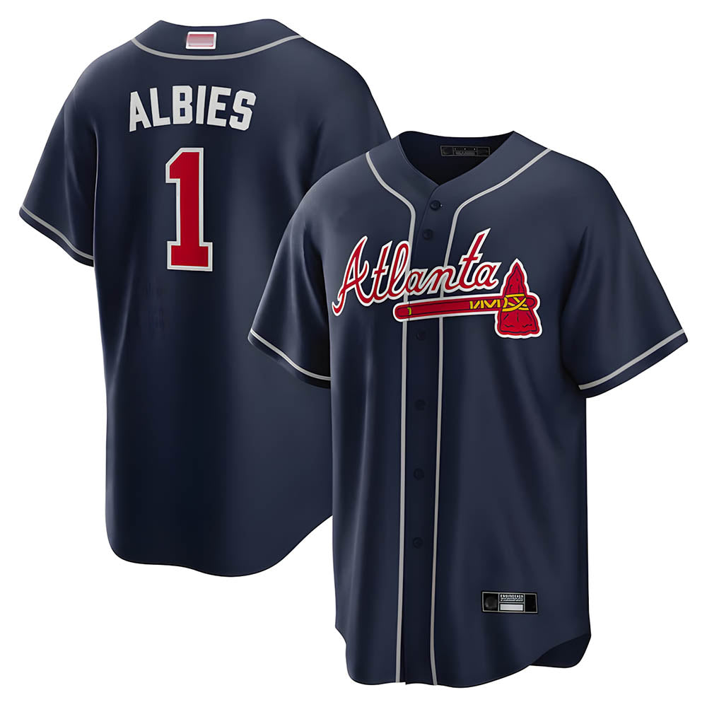 Crovyle A.Braves #1 Ozzie Albies Player Navy Alternate Stitched Jerseys