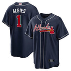 Crovyle A.Braves #1 Ozzie Albies Player Navy Alternate Stitched Jerseys