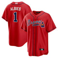 Crovyle A.Braves #1 Ozzie Albies Player Red Alternate Stitched Jerseys