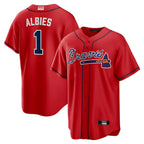 Crovyle A.Braves #1 Ozzie Albies Player Red Alternate Stitched Jerseys