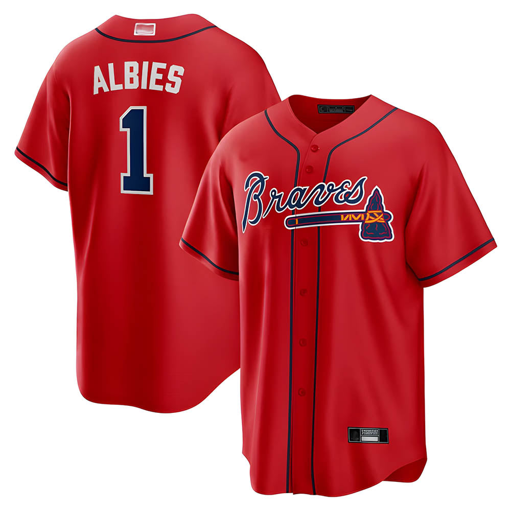 Crovyle A.Braves #1 Ozzie Albies Player Red Alternate Stitched Jerseys