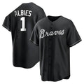 Crovyle A.Braves #1 Ozzie Albies Player Black&White Replica Stitched Jerseys