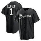 Crovyle A.Braves #1 Ozzie Albies Player Black&White Replica Stitched Jerseys