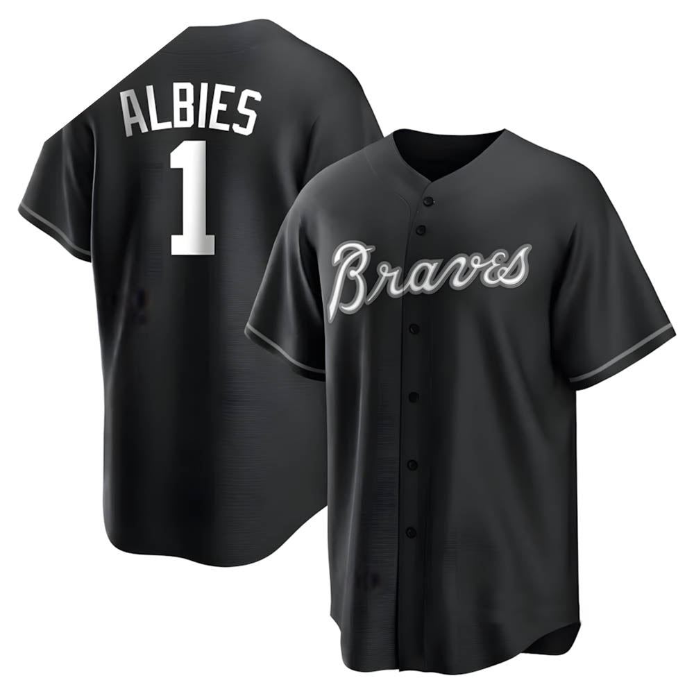 Crovyle A.Braves #1 Ozzie Albies Player Black&White Replica Stitched Jerseys