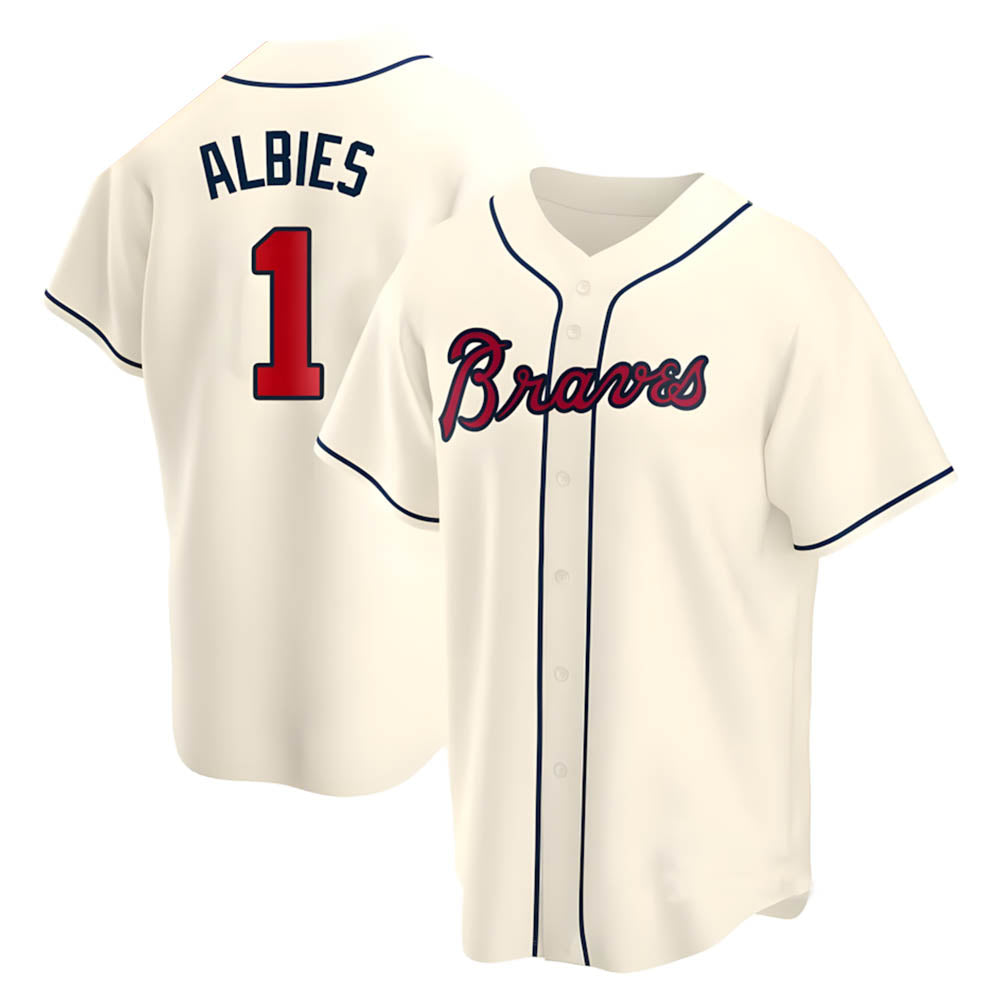 Crovyle A.Braves #1 Ozzie Albies Player Cream Replica Alternate Stitched Jerseys