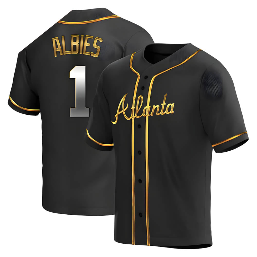 Crovyle A.Braves #1 Ozzie Albies Player Gold Replica Black en Alternate Stitched Jerseys