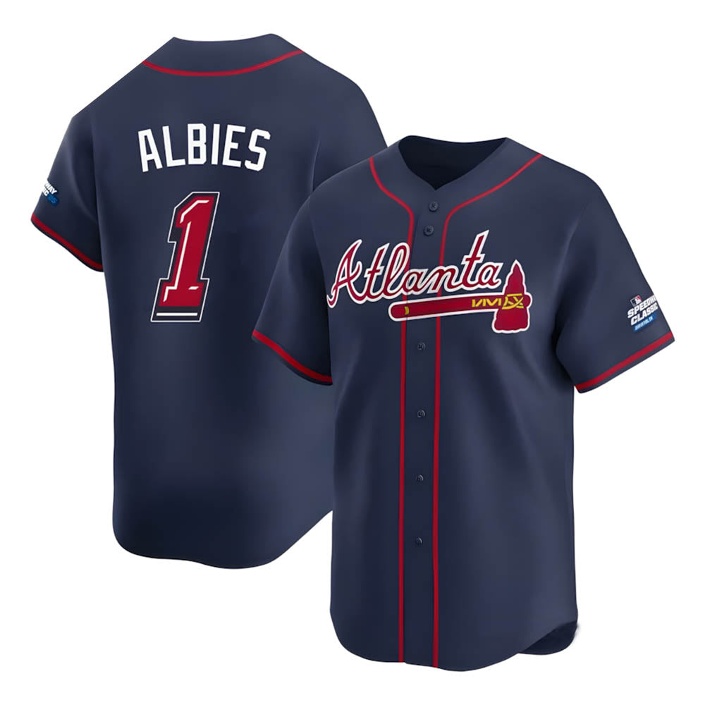 Crovyle A.Braves #1 Ozzie Albies Player Navy Limited 2025 Speedway Classic Alternate Stitched Jerseys