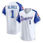 Crovyle A.Braves #1 Ozzie Albies Player White Limited Throwback Cooperstown Collection Stitched Jerseys