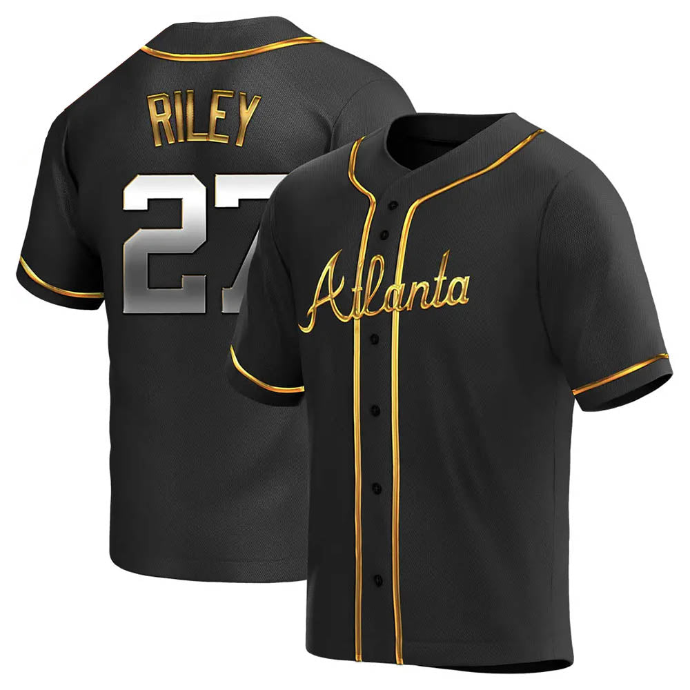 Crovyle A.Braves #27 Austin Riley Player Black&Gold Replica en Alternate Stitched Jerseys