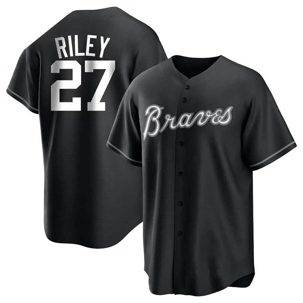 Crovyle A.Braves #27 Austin Riley Player Black&White Replica Stitched Jerseys