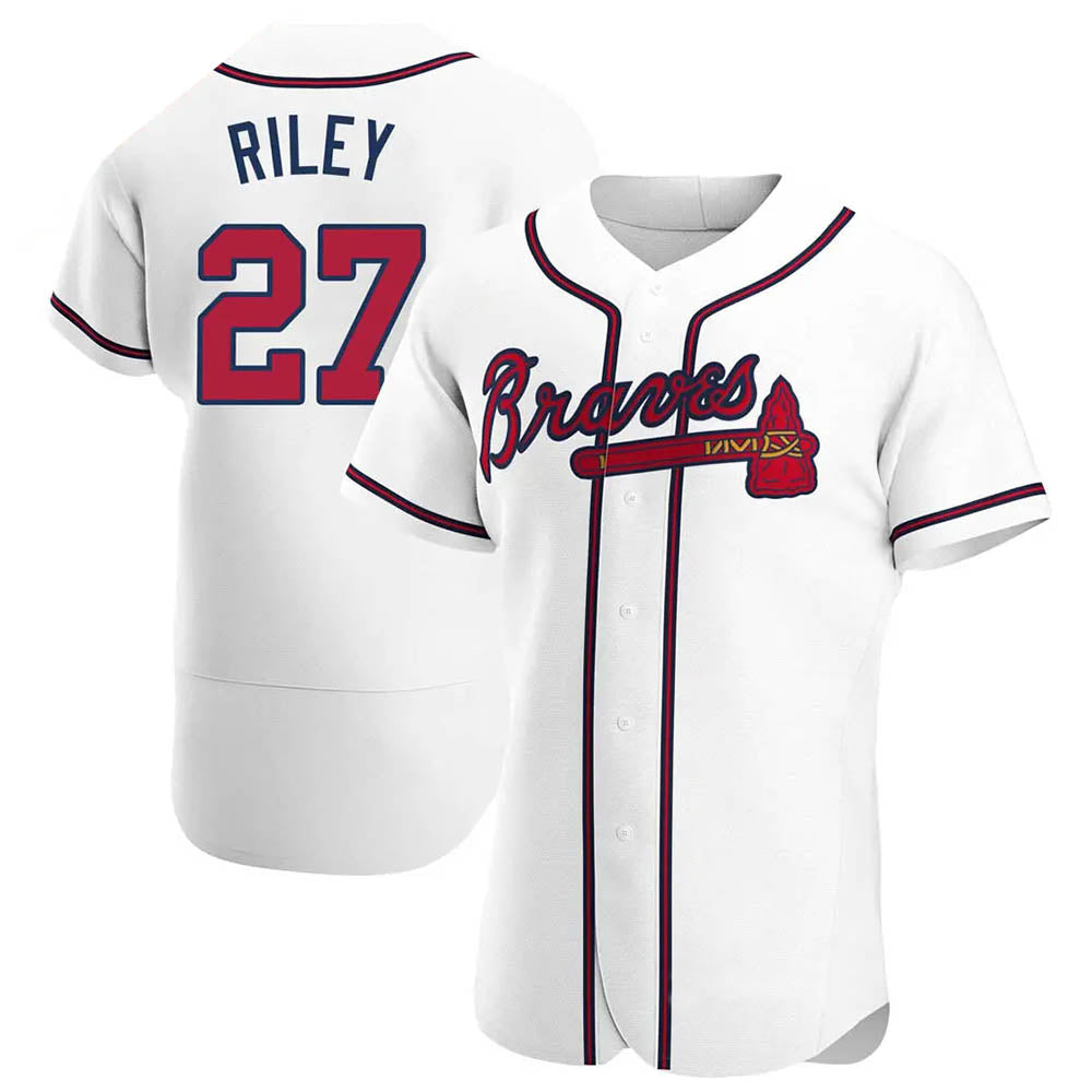 Crovyle A.Braves #27 Austin Riley Player White Authentic Home Stitched Jerseys