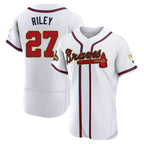 Crovyle A.Braves #27 Austin Riley Player White&Gold Authentic Program Stitched Jerseys