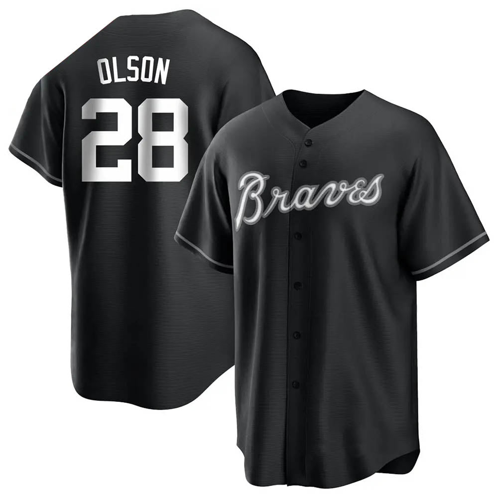 Crovyle A.Braves #28 Matt Olson Player Black&White Replica Stitched Jerseys
