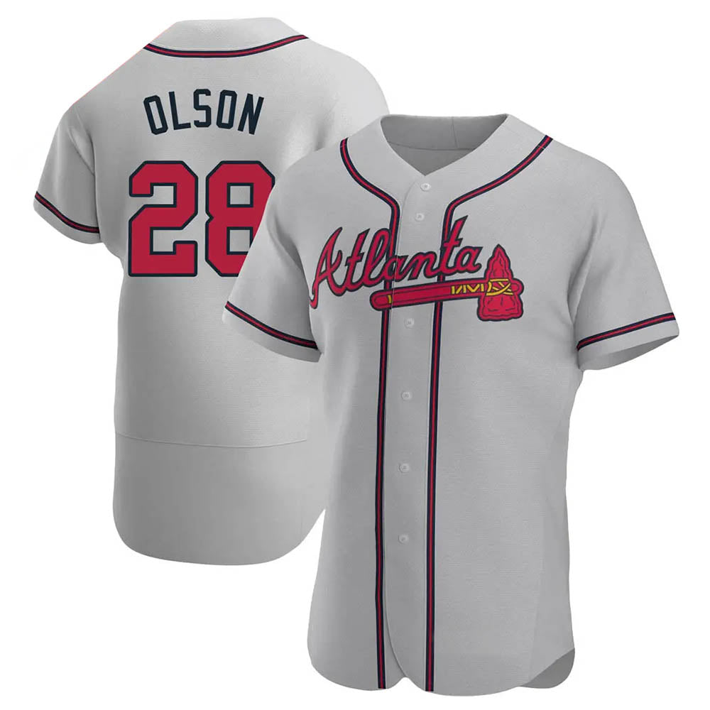 Crovyle A.Braves #28 Matt Olson Player Gray Authentic Road Stitched Jerseys