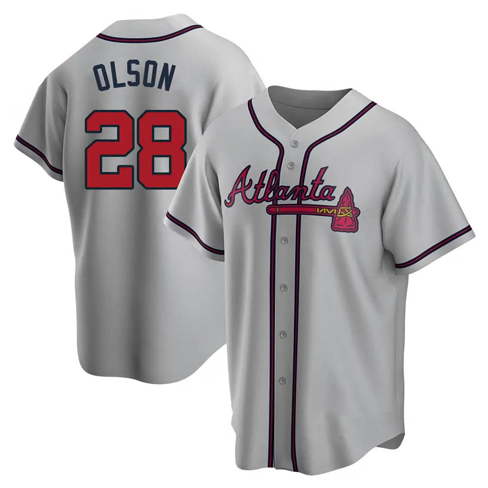 Crovyle A.Braves #28 Matt Olson Player Gray Replica Road Stitched Jerseys