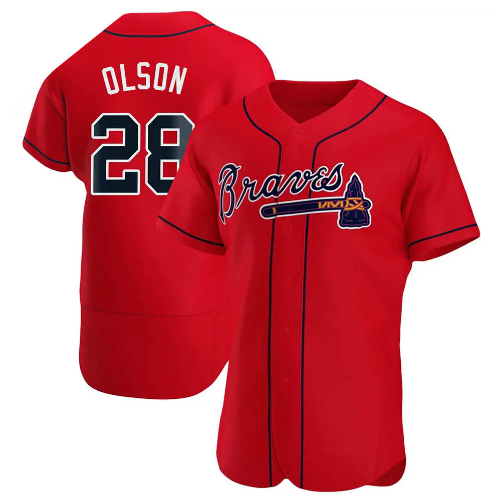 Crovyle A.Braves #28 Matt Olson Player Red Authentic Alternate Stitched Jerseys