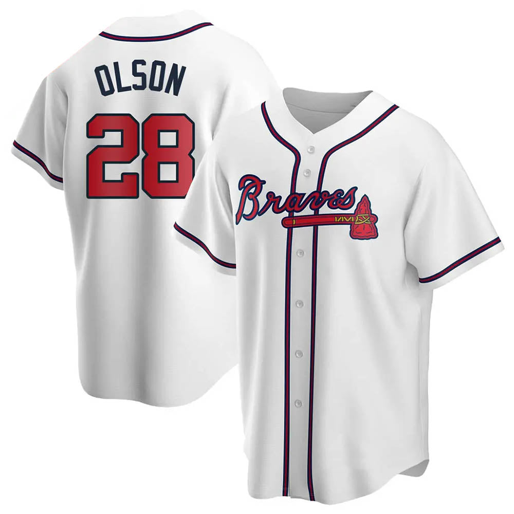Crovyle A.Braves #28 Matt Olson Player White Replica Home Stitched Jerseys