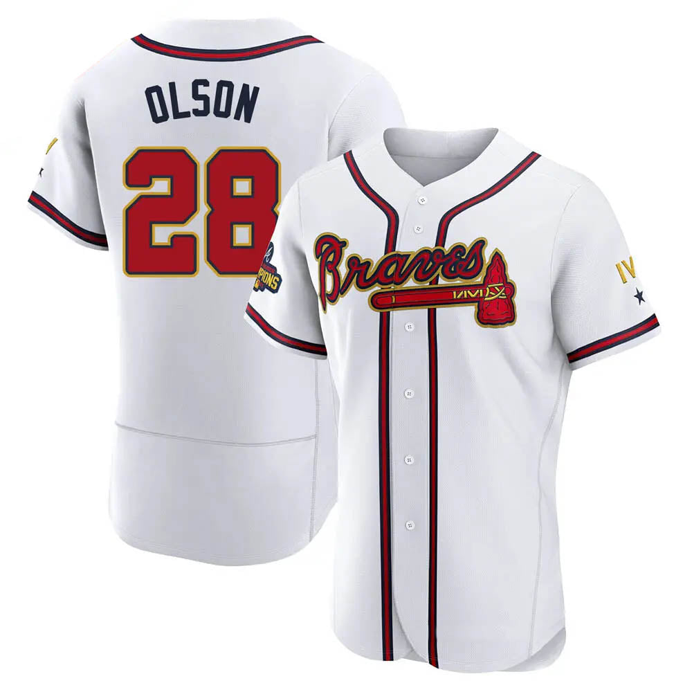 Crovyle A.Braves #28 Matt Olson Player White&Gold Authentic Program Stitched Jerseys