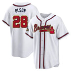 Crovyle A.Braves #28 Matt Olson Player White&Gold Replica Program Stitched Jerseys