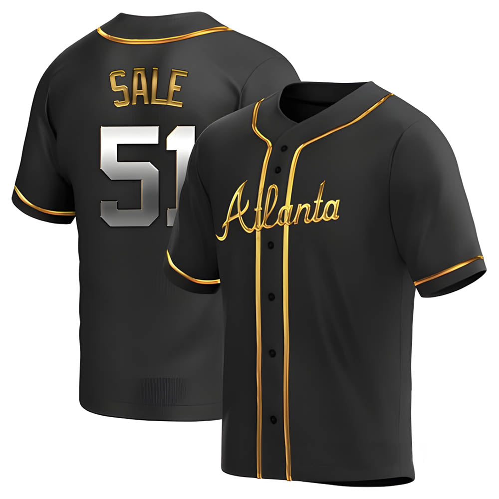 Crovyle A.Braves #51 Chris Sale Player Black Golden Alternate Replica Stitched Jerseys