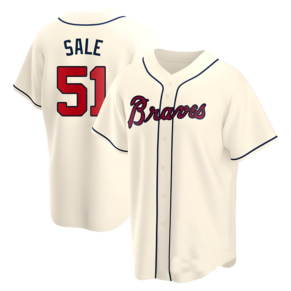 Crovyle A.Braves #51 Chris Sale Player Cream Alternate Replica Stitched Jerseys