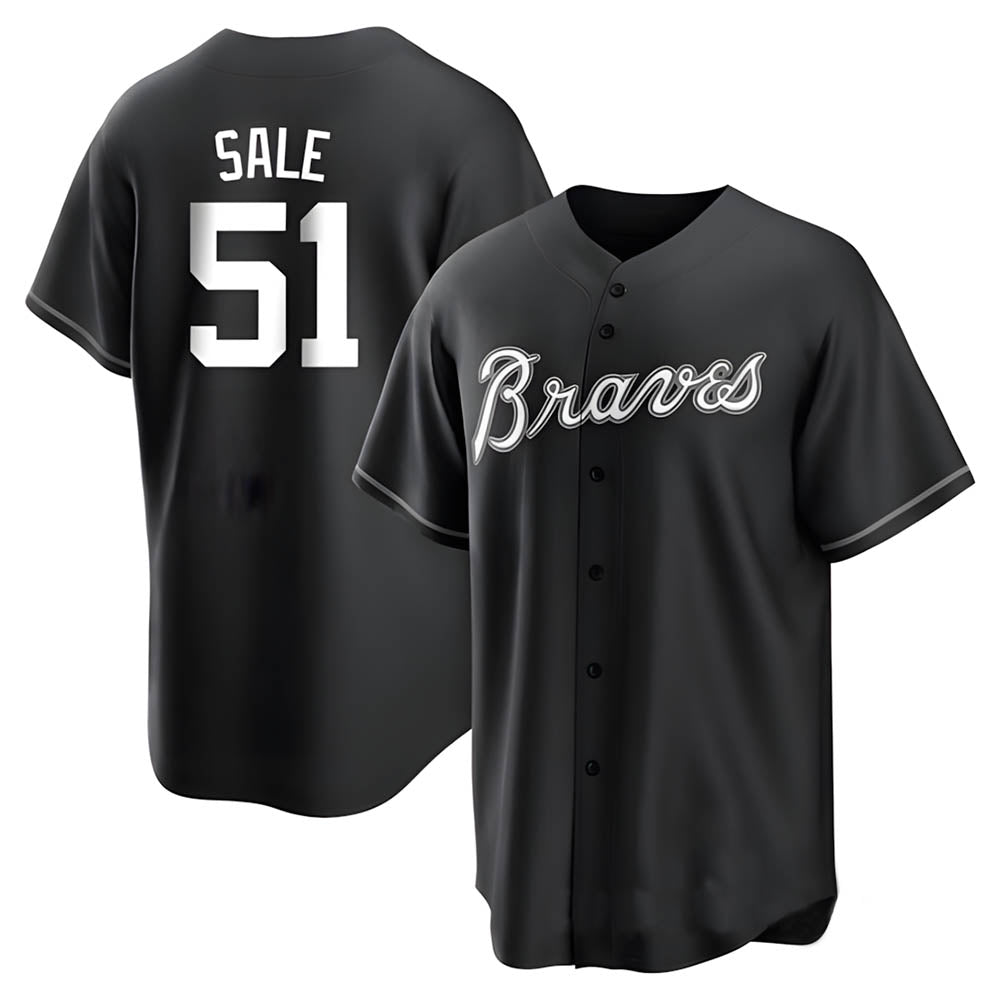 Crovyle A.Braves #51 Chris Sale Player White&Black Replica Stitched Jerseys