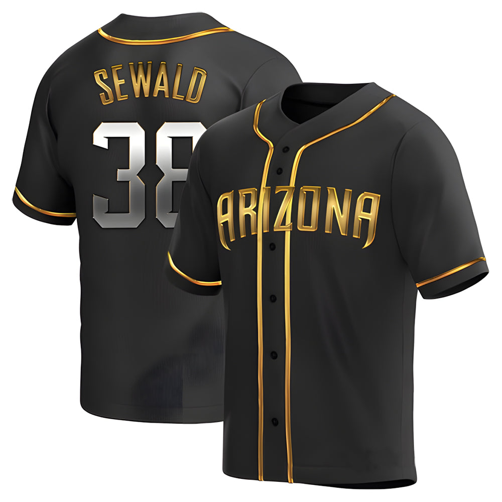Crovyle A.Diamondbacks #38 Paul Sewald Player Black Golden Replica Alternate Stitched Jersey