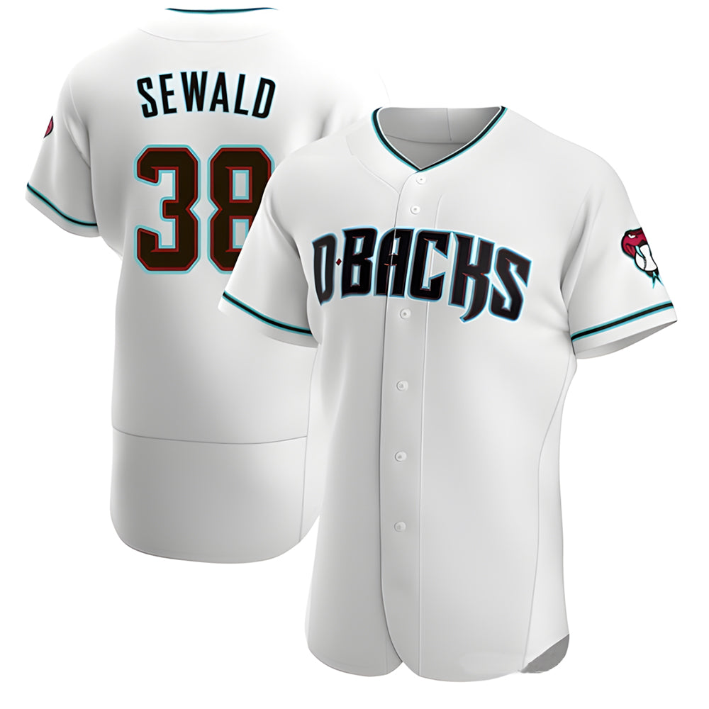 Crovyle A.Diamondbacks #38 Paul Sewald Player White Teal Authentic Alternate Stitched Jersey