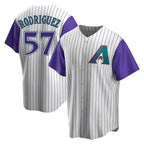 Crovyle A.Diamondbacks #57 Eduardo Rodriguez Player  Cream Purple Replica Alternate Cooperstown Collection Stitched Jersey