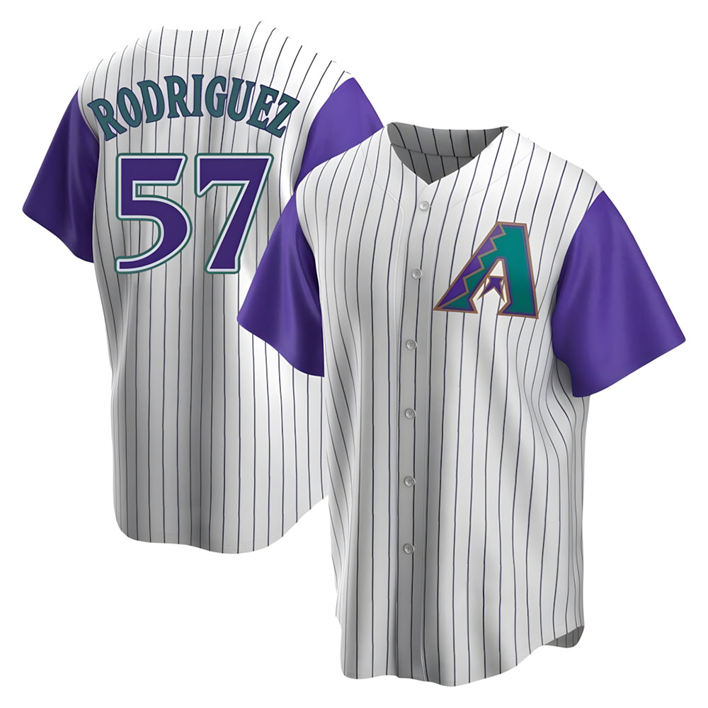 Crovyle A.Diamondbacks #57 Eduardo Rodriguez Player  Cream Purple Replica Alternate Cooperstown Collection Stitched Jersey
