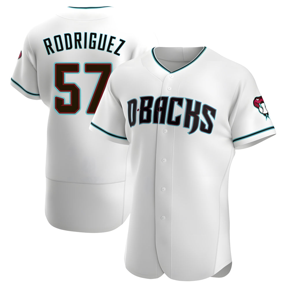 Crovyle A.Diamondbacks #57 Eduardo Rodriguez Player White Teal Alternate Stitched Jersey