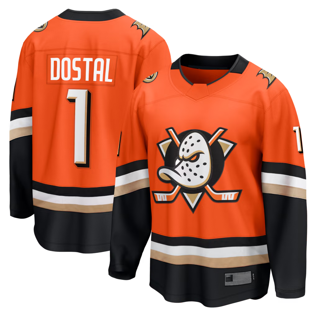 Crovyle A.Ducks #1 Lukas Dostal Orange Home Breakaway Jerseys