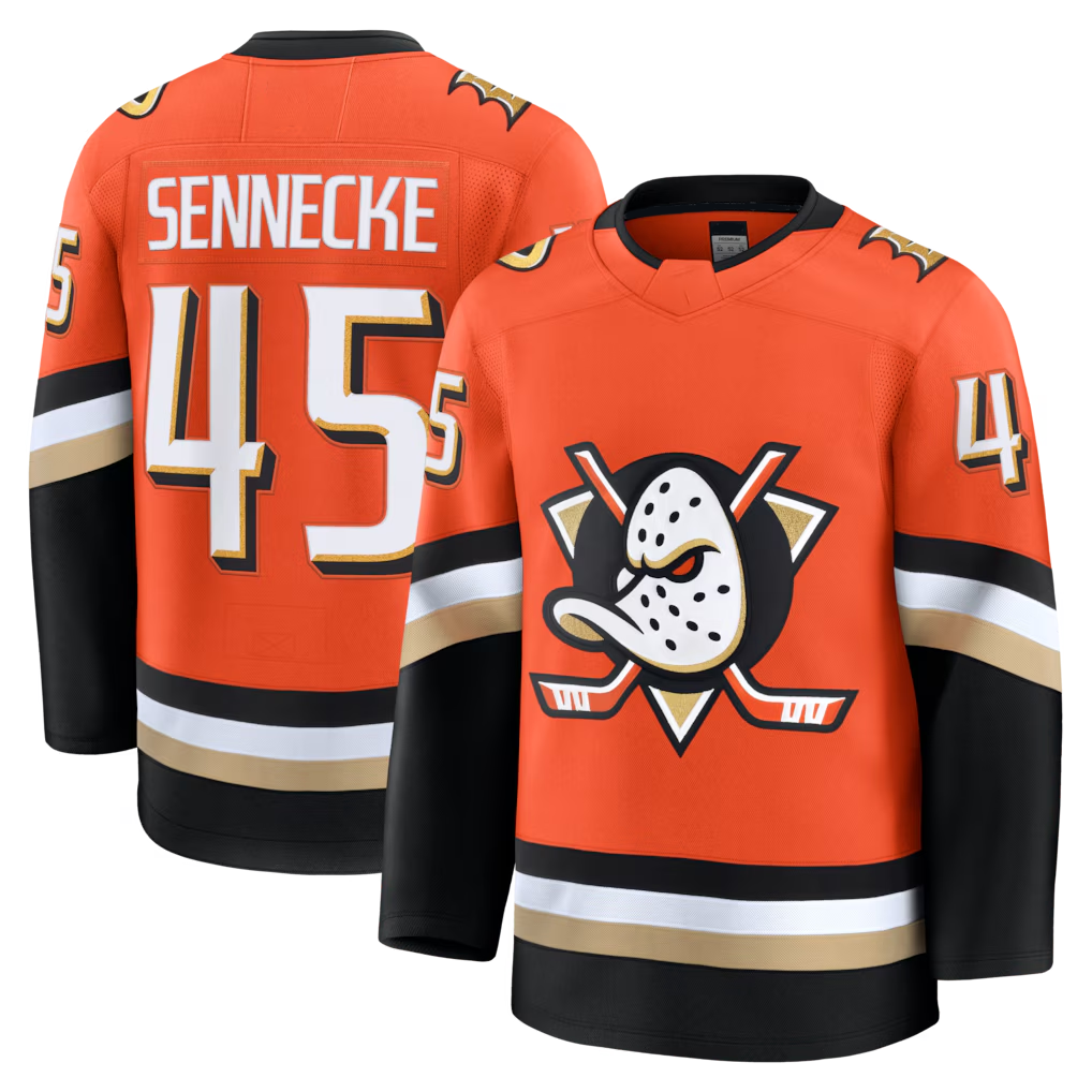 Crovyle A.Ducks #45 Beckett Sennecke Orange Home Premium Jerseys