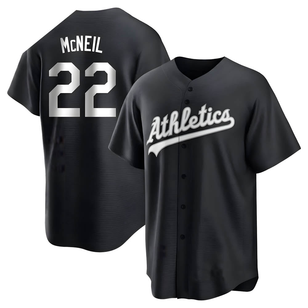 Crovyle Athletics #22 Jeff McNeil player Black&White Replica Stitched Jersey