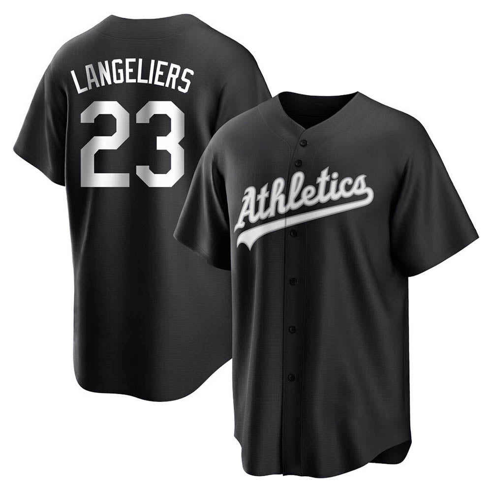 Crovyle Athletics #23 Shea Langeliers Player Black&White Replica Stitched Jerseys