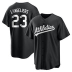 Crovyle Athletics #23 Shea Langeliers Player Black&White Replica Stitched Jerseys
