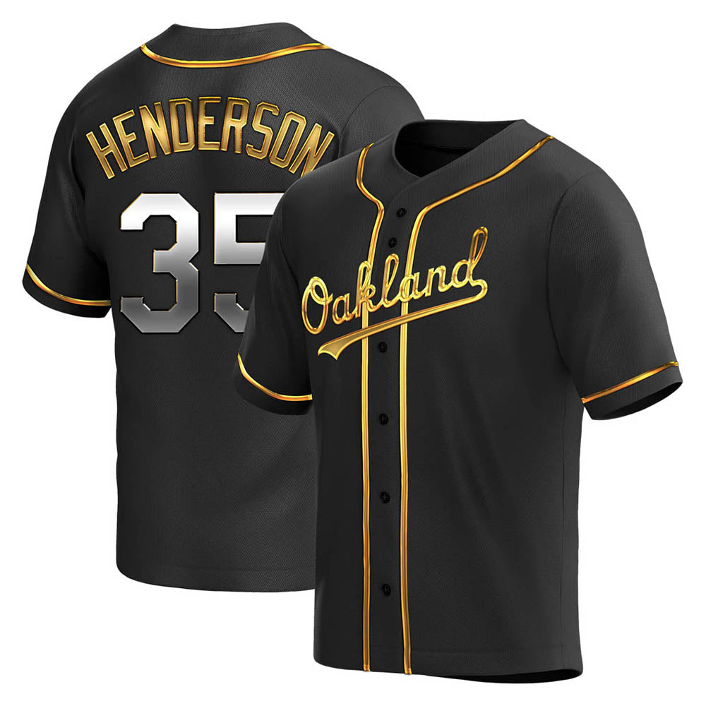 Crovyle Athletics #35 Rickey Henderson Player Black Golden Replica Alternate Stitched Jersey