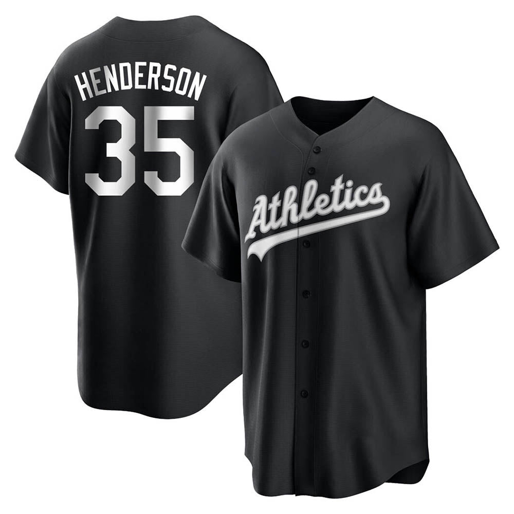 Crovyle Athletics #35 Rickey Henderson Player Black&White Replica Stitched Jersey