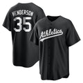Crovyle Athletics #35 Rickey Henderson Player Black&White Replica Stitched Jersey