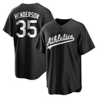Crovyle Athletics #35 Rickey Henderson Player Black&White Replica Stitched Jersey