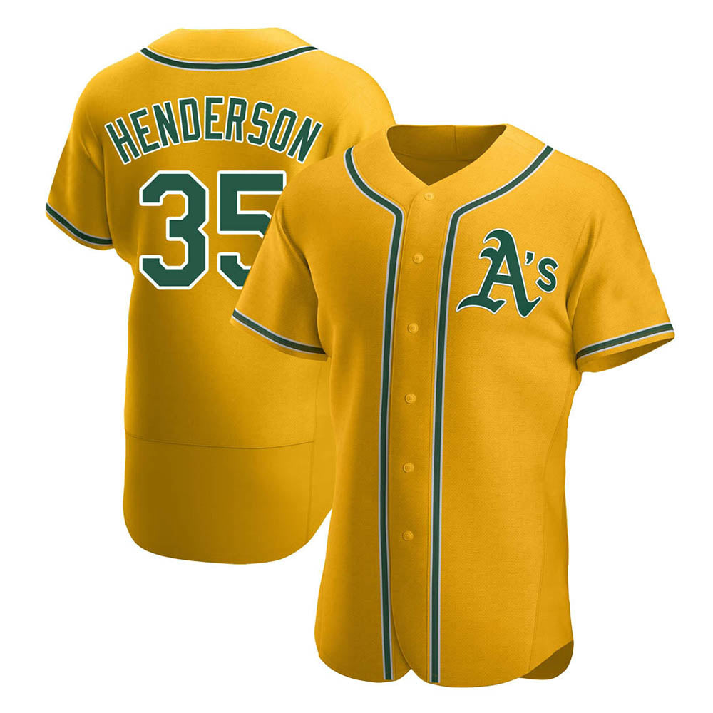 Crovyle Athletics #35 Rickey Henderson Player Gold Authentic Alternate Stitched Jersey