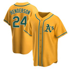 Crovyle Athletics #24 Rickey Henderson Player Gold Replica Alternate Stitched Jersey
