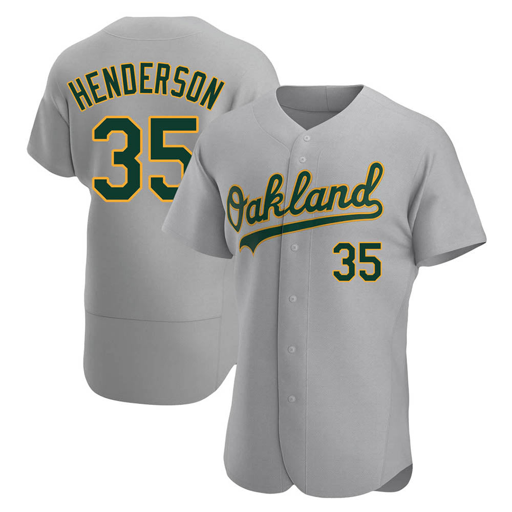 Crovyle Athletics #35 Rickey Henderson Player Gray Authentic Road Stitched Jersey