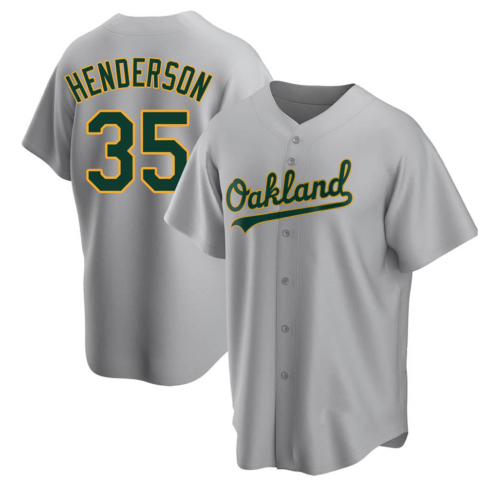 Crovyle Athletics #35 Rickey Henderson Player Gray Replica Road Stitched Jersey