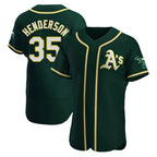 Crovyle Athletics #35 Rickey Henderson Player Green Authentic Alternate Stitched Jersey