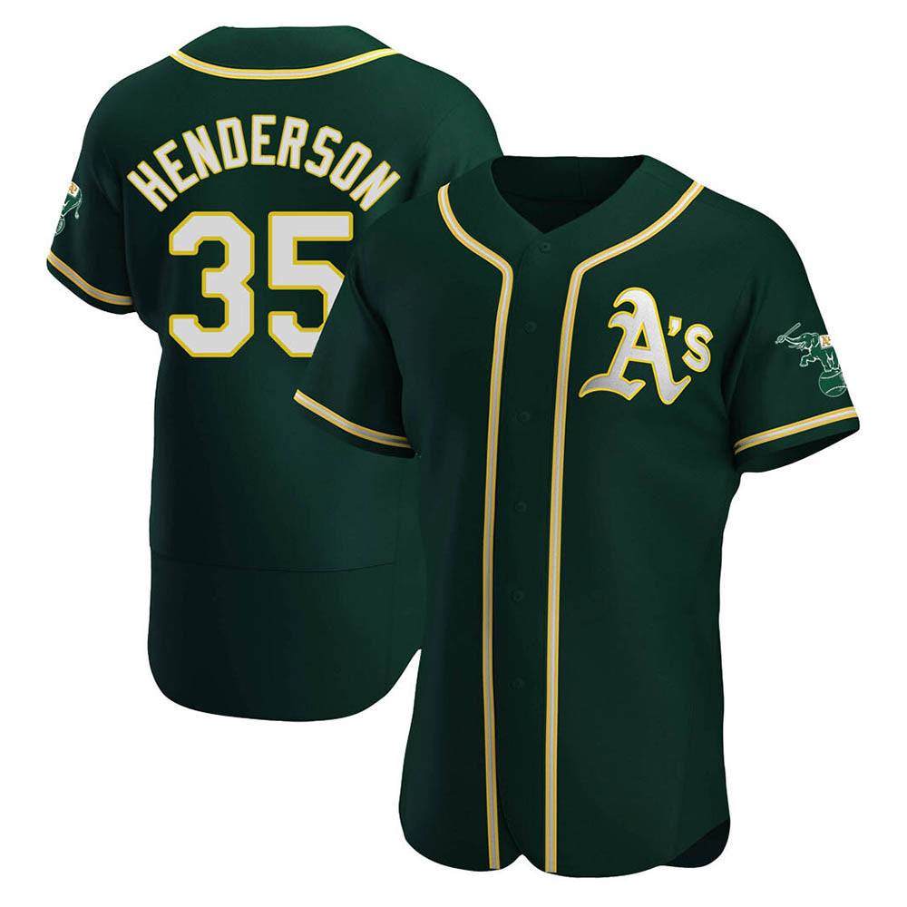 Crovyle Athletics #35 Rickey Henderson Player Green Authentic Alternate Stitched Jersey