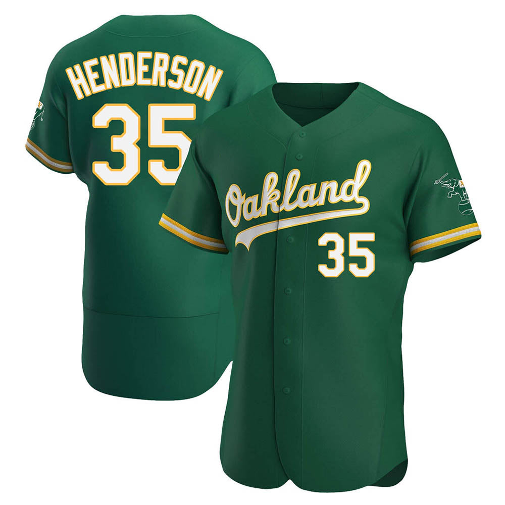 Crovyle Athletics #35 Rickey Henderson Player Green Authentic Kelly Alternate Stitched Jersey