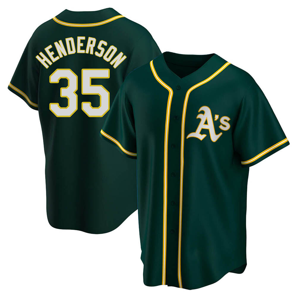 Crovyle Athletics #35 Rickey Henderson Player Green Replica Alternate Stitched Jersey
