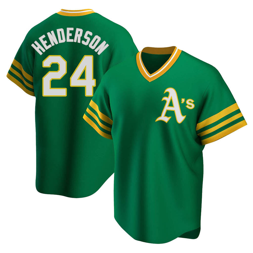 Crovyle Athletics #24 Rickey Henderson Player Green Replica Cooperstown Collection T shirt Stitched Jersey